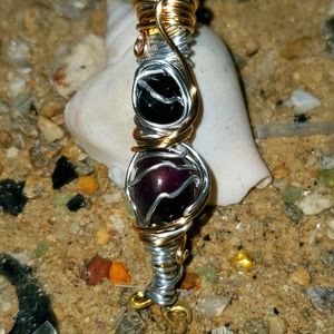 Onyx and amethyst wire wrapped pendant